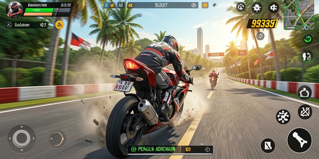 Gameplay seru dari balapan motor dalam 93337.