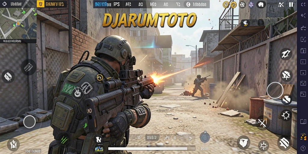 Gameplay memukau dalam DJARUMTOTO menampilkan pertempuran FPS yang intens.