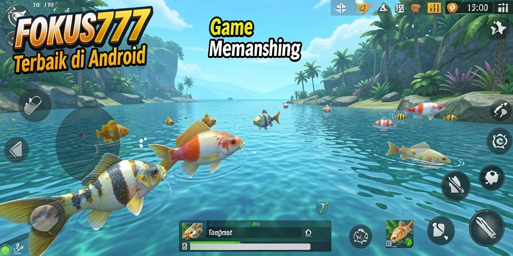 Screenshot FOKUS777 menampilkan aksi memancing seru dengan latar belakang yang indah.