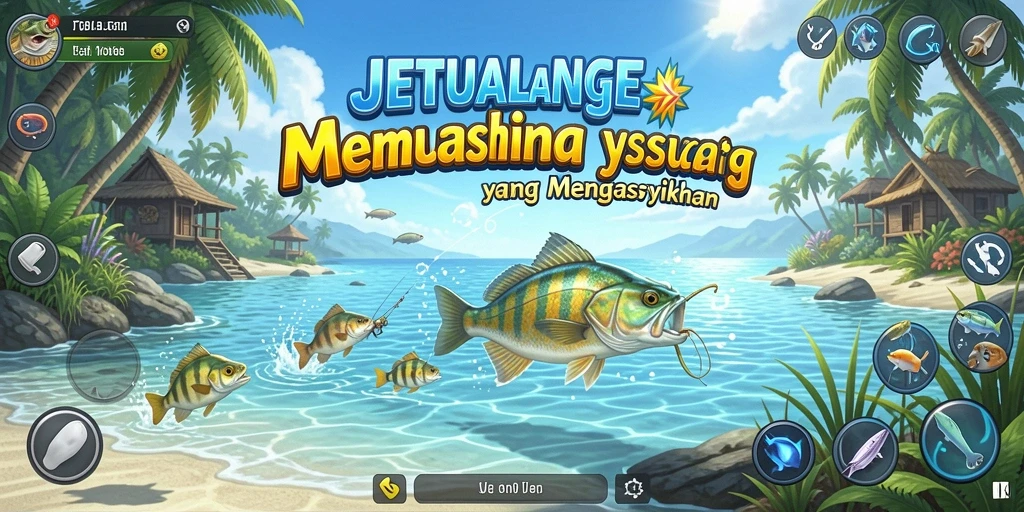 Tampilan gameplay JTBLUE yang menampilkan aksi memancing yang seru.