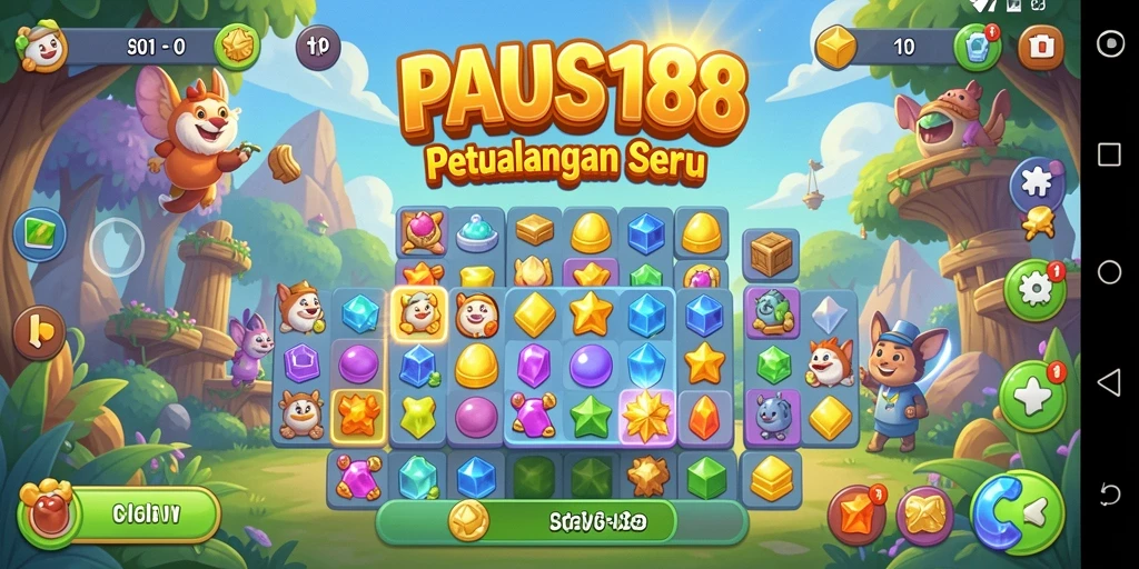 Tampilan seru gameplay PAUS188 dalam aksi Match-3.