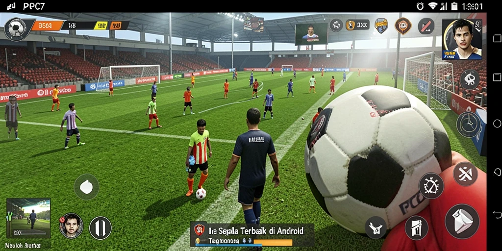 Tangkapan layar PCPC7 menunjukkan aksi seru di lapangan sepak bola.