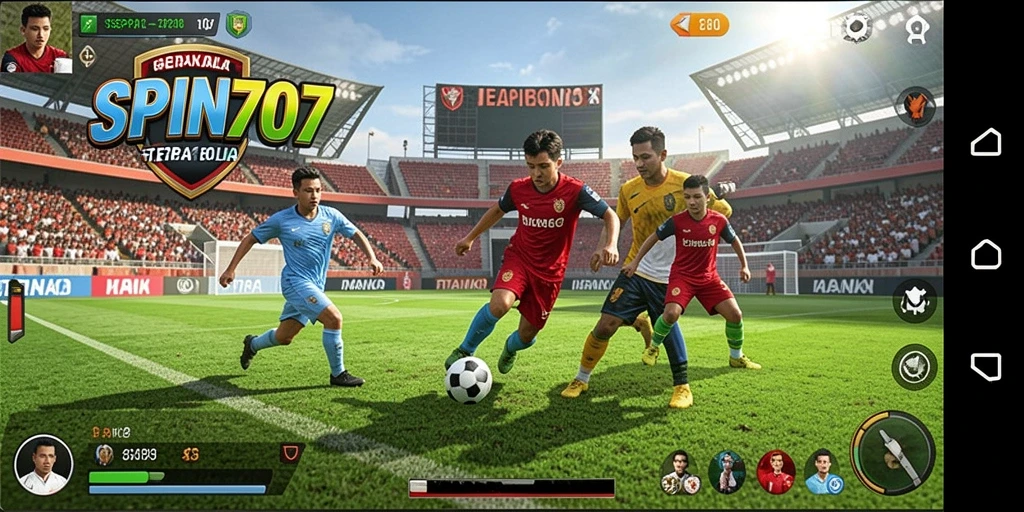 Gameplay SPIN707 menampilkan aksi sepak bola yang seru dan penuh strategi.
