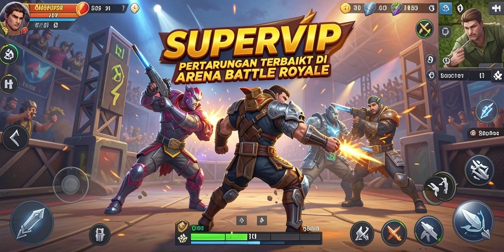 Gameplay SUPERVIP yang intens dan mendebarkan dalam setiap pertarungan Battle Royale.