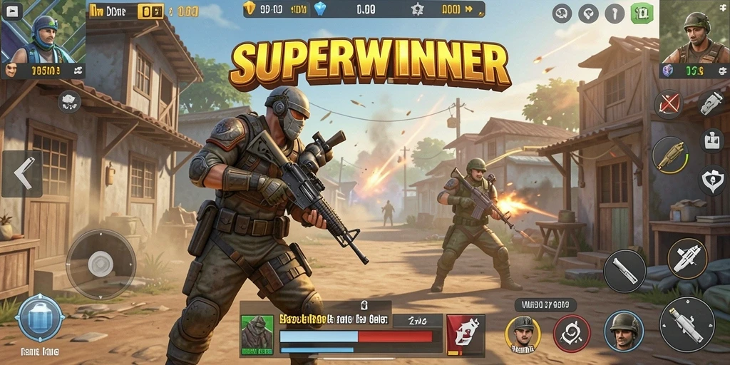 Tampilan permainan <strong>SUPERWINNER</strong> dengan aksi Battle Royale yang seru.