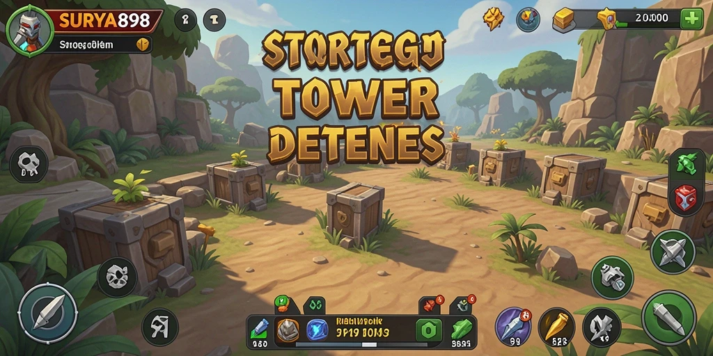 Screenshot SURYA898 menunjukkan aksi menegangkan di permainan Tower Defense.