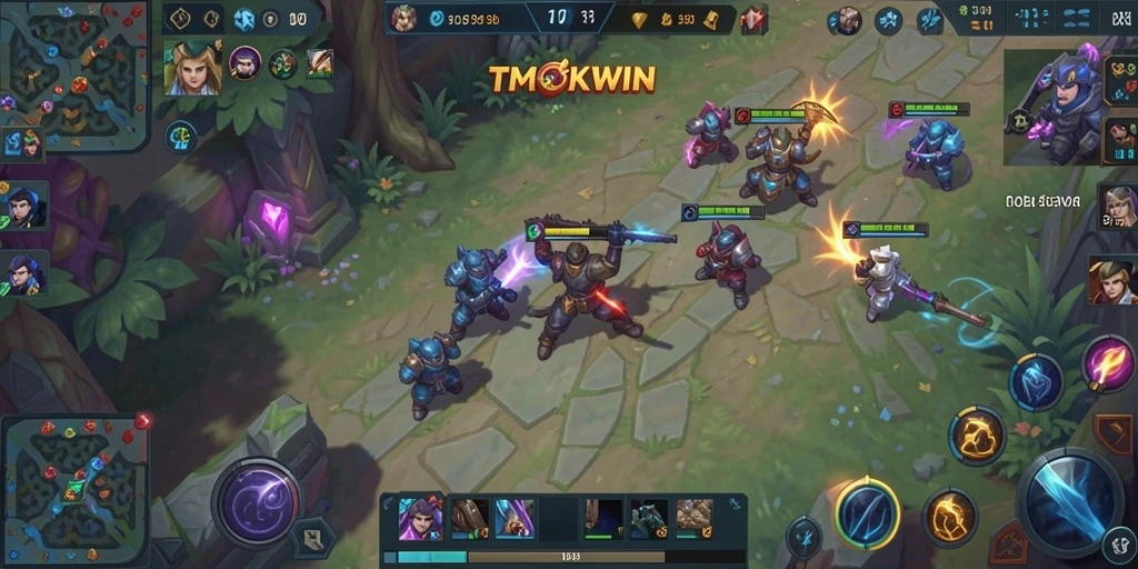Screenshot TMOKWIN menampilkan aksi seru dalam permainan MOBA.